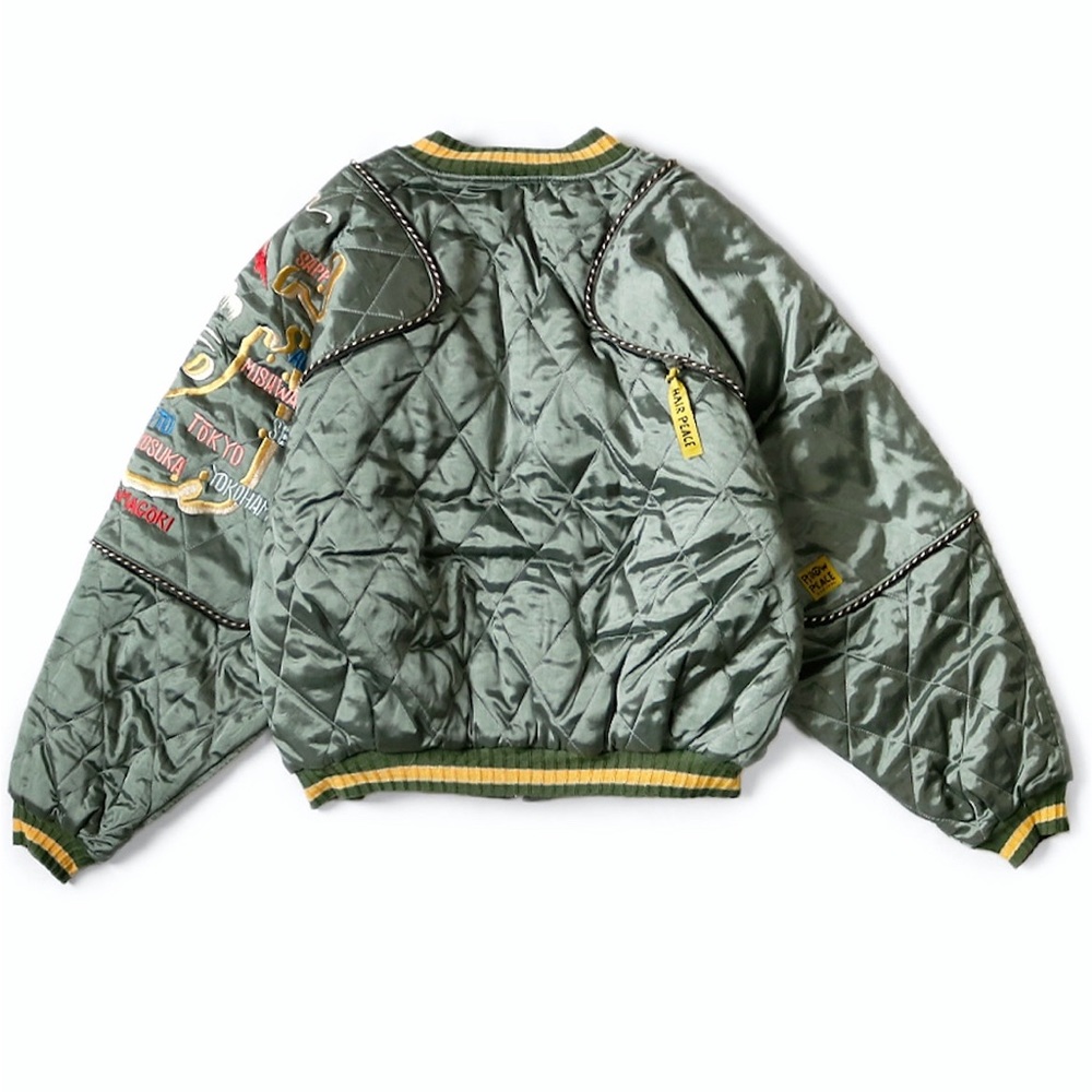 RARE Kapital Rayon Satin Quilting Japan Pillow Bomber Jacket Olive - Picture 5 of 11